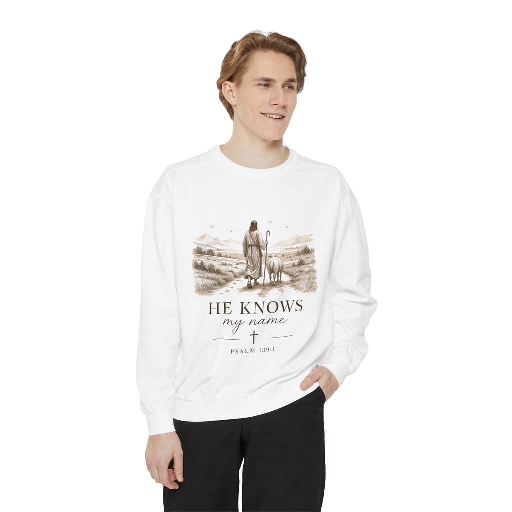 He Knows My Name Sweatshirt — Psalm 139:1 Christian Graphic Sweatshirt